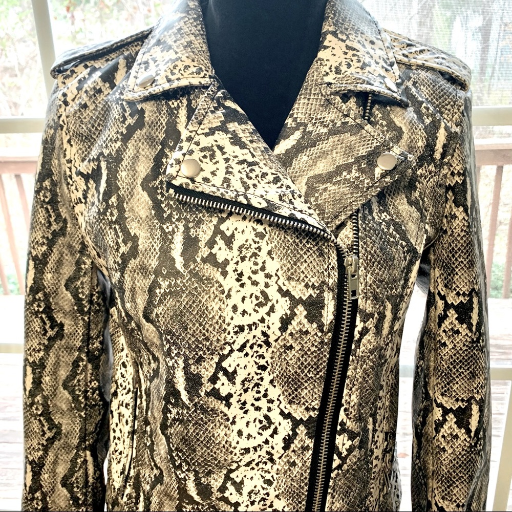 NWT Philosophy Black White Gray Faux Snakeskin Leather Jacket